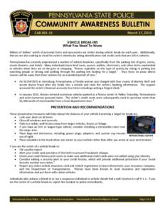 CABMarch 17, 2015 VEHICLE BREAK-INS What You Need To Know