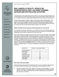 BKK-Fact Sheet: Update on Proposition 65 Vinyl Chloride Warning Notices and Site Related Activities