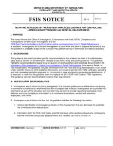 FSIS NoticeNotifying Retailers of the FSIS Best Practices Guidance for Controlling Listeria Monocytogenes (LM) In Retail Delicatessens