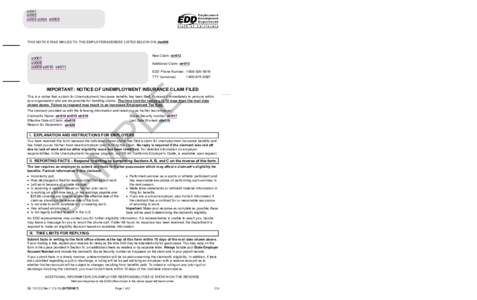 Notice of Unemployment Insurance Claim Filed (DE 1101CZ)