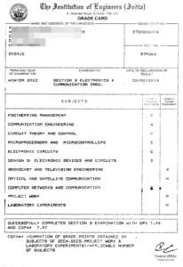 final marks sheet from The Institution of Engineers (India)
