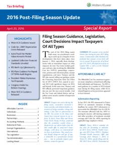 Tax BriefingPost-Filing Season Update Special Report  April 20, 2016