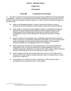 PART IV - SPECIFIC RULES Chapter Five Procurement Article 506:
