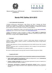 Ministero dell’Istruzione, dell’Università e della Ricerca Università Italo Francese  Bando PHC Galileo