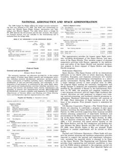 NATIONAL AERONAUTICS AND SPACE ADMINISTRATION The 1996 budget for NASA reflects the budget account restructuring that was adopted in FY[removed]The three new restructured accounts are: Human Space Flight; Science, Aeronaut