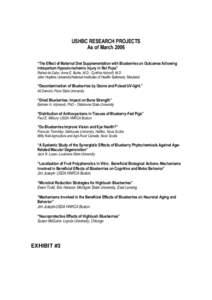 USHBC RESEARCH PROJECTS As of March 2006 “The Effect of Maternal Diet Supplementation with Blueberries on Outcomes following Intrapartum Hypoxic-Ischemic Injury in Rat Pups” Rafael de Cabo; Anne E. Burke, M.D.; Cynth