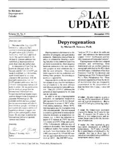 In this issue: Depyrogenation Calendar p~LAL