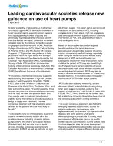 Leading cardiovascular societies release new guidance on use of heart pumps