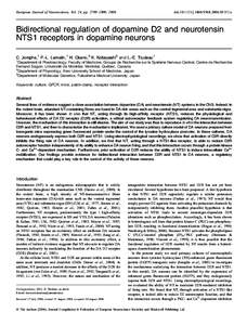 European Journal of Neuroscience, Vol. 24, pp. 2789–2800, 2006  doi:[removed]j[removed]05151.x Bidirectional regulation of dopamine D2 and neurotensin NTS1 receptors in dopamine neurons