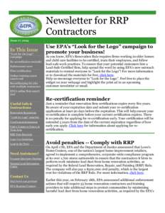 Newsletter for RRP Contractors June 17, 2014 In This Issue “Look for the Logo”