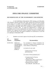 For discussion on 18 December 1998 FCR[removed]ITEM FOR FINANCE COMMITTEE