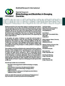 BioMed Research International Special Issue on Biotechnology and Biosimilars in Emerging Countries  CALL FOR PAPERS