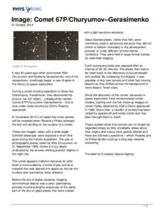 Comets / European Space Agency / 67P/Churyumov–Gerasimenko / Rosetta / Philae / Lander / Giotto / Gerhard Schwehm / Rosetta space probe timeline / Spaceflight / Rosetta mission / Fluid dynamics