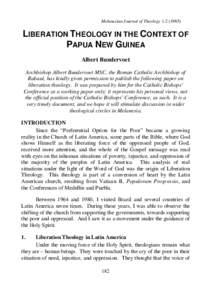 Melanesian Journal of TheologyLIBERATION THEOLOGY IN THE CONTEXT OF PAPUA NEW GUINEA Albert Bundervoet Archbishop Albert Bundervoet MSC, the Roman Catholic Archbishop of