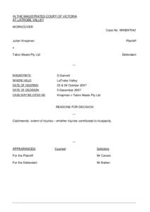 Workcover Judgment - Knapman v Tabro Meats Pty Ltd (PDF 26KB - 6 pages)