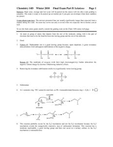 Chemistry 14D  Winter 2010 Final Exam Part B Solutions