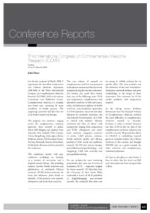 Conference Reports Third International Congress on Complementary Medicine Research (ICCMR) Sydney 29 to 31 March 2008