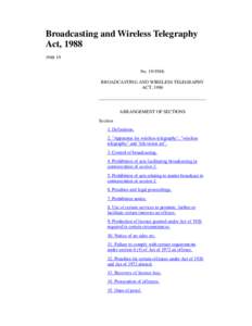 Broadcasting and Wireless Telegraphy Act, No: BROADCASTING AND WIRELESS TELEGRAPHY ACT, 1988