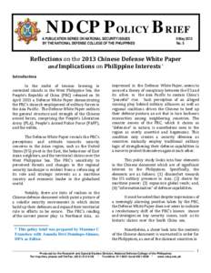 NDCP POLICY BRIEF  A PUBLICATION SERIES ON NATIONAL SECURITY ISSUES BY THE NATIONAL DEFENSE COLLEGE OF THE PHILIPPINES  9 May 2013