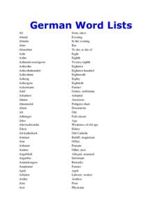 German Word Lists Ab Abend Abends Aber Absterben