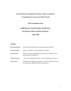 New Directions in Development Economics: More Theory or More Empirics
