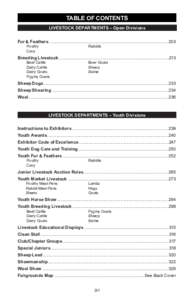 TABLE OF CONTENTS LIVESTOCK DEPARTMENTS – Open Divisions Fur & Feathers..................................................................................................... 203 