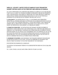 A0031/15 - Security - United States of America Flight Prohibition Against Certain Flights in the Territory and Airspace of Somalia