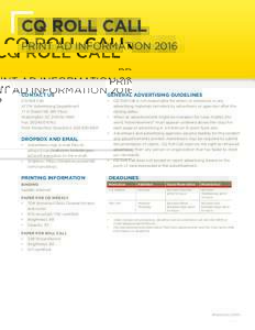 CQ ROLL CALL PRINT AD INFORMATION 2016 CONTACT US  GENERAL ADVERTISING GUIDELINES