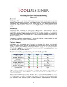ToolDesigner 2013 Release Summary