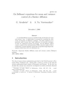 gev1dc.tex  On Bellman’s equations for mean and variance control of a Markov diffusion G. Aivaliotis∗ &