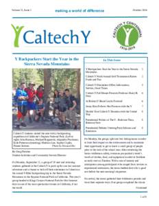 Volume 11, Issue 1  making a world of difference Y Backpackers Start the Year in the Sierra Nevada Mountains