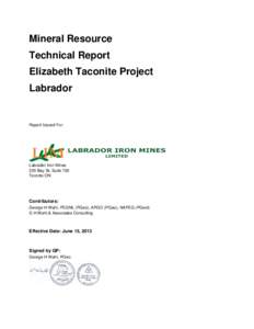 Mineral Resource Technical Report Elizabeth Taconite Project Labrador  Report Issued For: