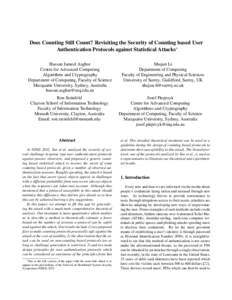 Does Counting Still Count? Revisiting the Security of Counting based User Authentication Protocols against Statistical Attacks∗ Hassan Jameel Asghar Centre for Advanced Computing Algorithms and Cryptography Department 