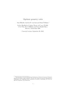 Algebraic geometry codes Tom Høholdt, Jacobus H. van Lint and Ruud Pellikaan ∗  In the Handbook of Coding Theory, vol I, pp,