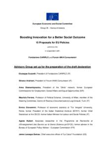 European Economic and Social Committee Group III – Various Interests Boosting Innovation for a Better Social Outcome 15 Proposals for EU Policies (preliminary title)