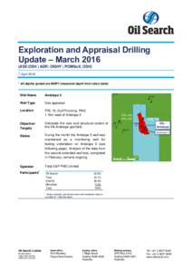 Exploration and Appraisal Drilling Update – MarchASX:OSH | ADR: OISHY | POMSoX: OSH) 7 April 2016 * All depths quoted are MDRT (measured depth from rotary table)