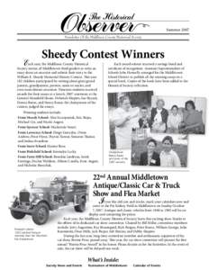 Summer 2007 Newsletter Of the Middlesex County Historical Society E  Sheedy Contest Winners