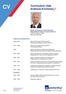 CV  Curriculum vitæ Andreas Krümmel/  Membre du Directoire d’AXA Winterthur