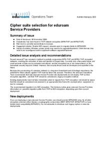 Operations Team  Admin Advisory-003 Cipher suite selection for eduroam Service Providers