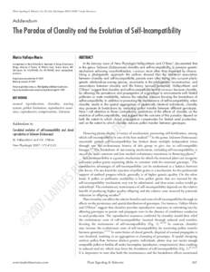 [Plant Signaling & Behavior 2:4, ; July/August 2007]; ©2007 Landes Bioscience  Addendum The Paradox of Clonality and the Evolution of Self-Incompatibility Mario Vallejo-Marín