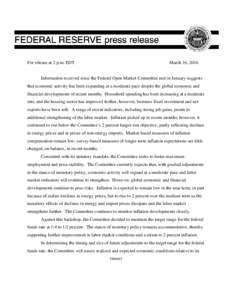 Federal Reserve issues FOMC statement
