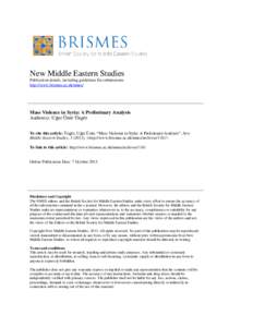 New Middle Eastern Studies Publication details, including guidelines for submissions: http://www.brismes.ac.uk/nmes/ Mass Violence in Syria: A Preliminary Analysis Author(s): Uğur Ümit Üngör