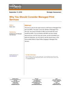 September 13, 2010  Strategic Assessment Why You Should Consider Managed Print Services