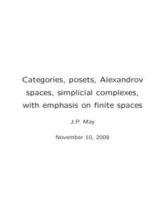 Categories, posets, Alexandrov spaces, simplicial complexes, with emphasis on finite spaces J.P. May November 10, 2008