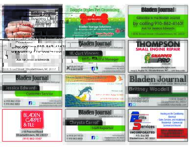 Business Card Directory Subscribe to the Bladen Journal Bladen Storage Solutions