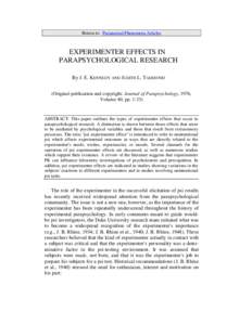 EXPERIMENTER EFFECTS IN PARAPSYCHOLOGICAL RESEARCH