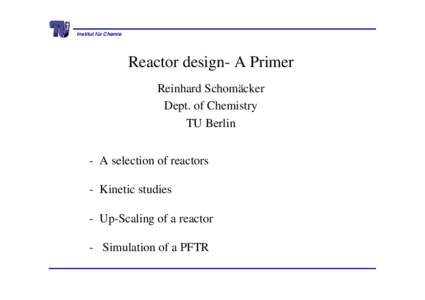 Institut für Chemie  Reactor design- A Primer Reinhard Schomäcker Dept. of Chemistry TU Berlin