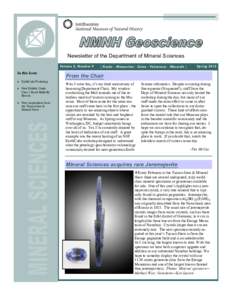 Newsletter of the Department of Mineral Sciences Volume 3, Number 4 In this Issue  EarthCube Workshop  New Exhibit: Cindy
