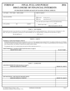 FORM 6F FINAL FULL AND PUBLIC DISCLOSURE OF FINANCIAL INTERESTS 2016