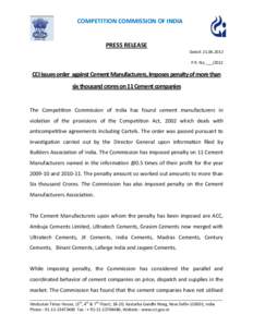 COMPETITION COMMISSION OF INDIA  PRESS RELEASE Dated: [removed]P.R. No.___/2012